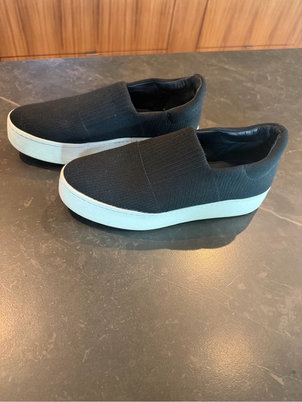 Vince Black Slip-On Platform Sneakers with White Soles